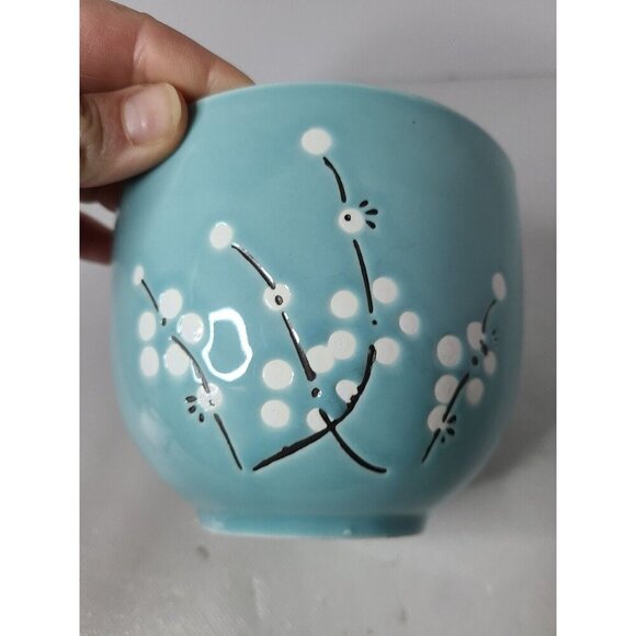 Vintage Light Blue Floral Asian Ceramic Planter Flower Pot Decorative Glossy - Picture 3 of 9